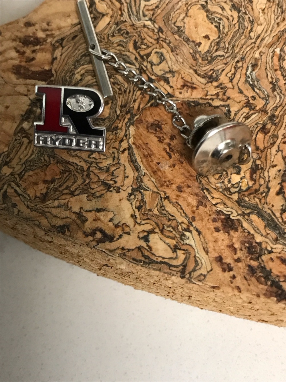 Vintage 80s Ryder Emblem Silver Tone  Tie Pin with Chain